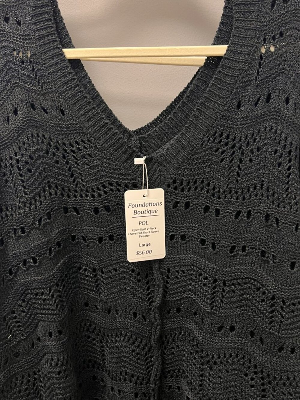 NWT POL Open Knit V-Neck Oversized Sweater Top – Black (M/L) - Picture 7 of 7